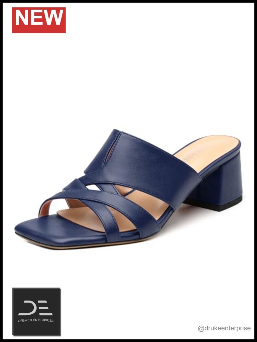 Square Toe Open Toe Sandals with Chunky Heel, Faux Leather Slip-On Heeled
